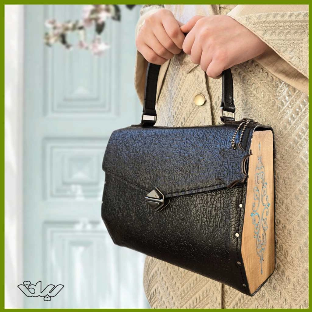 کیف زنانه چوب و چرم طبیعی سیلقا(طرح خاتون)
